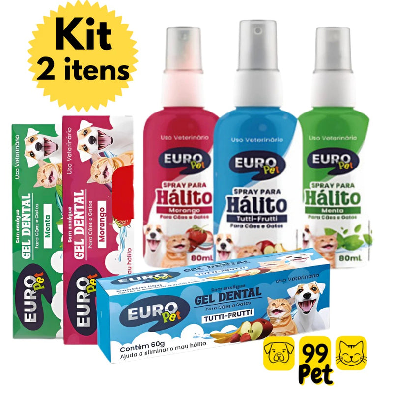 Kit Higiene Bucal Pet Creme Dental + Spray Bucal para Cães e Gatos (Euro Pet)