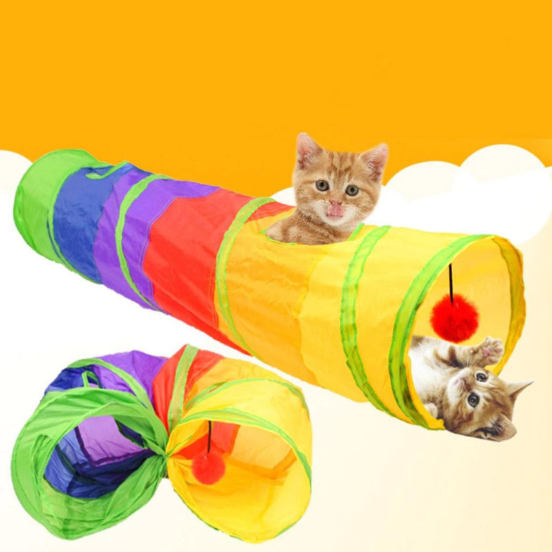 Túnel Labirinto Colorido para Gatos Brinquedo Interativo Dobrável